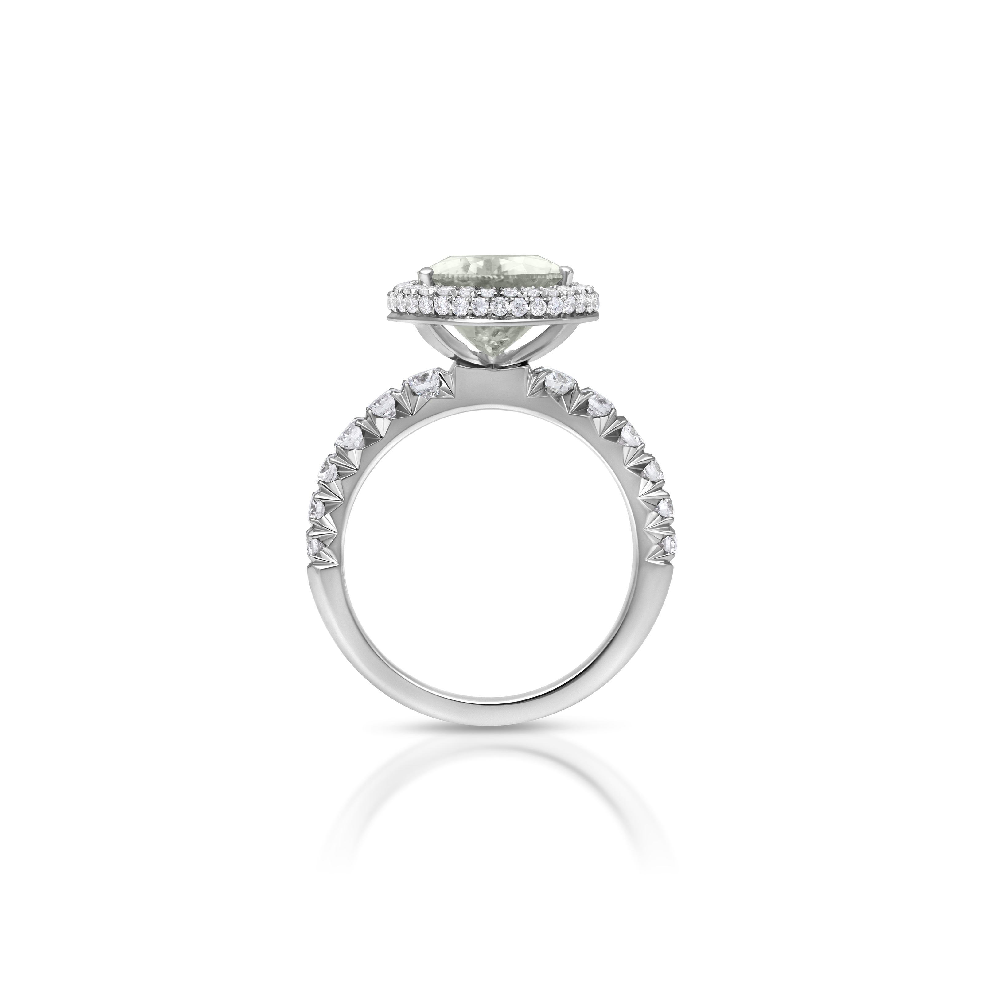 ziedas su deimantais ir zaliu akmeniu